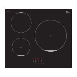 HUDSON HIN3ZB - Table de cuisson vitrocéramique - 3 foyers - 6500W - L59 x P52cm - Rev?tement verre - Noir