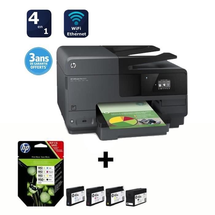 HP Imprimante Officejet 8610 + HP Pack 4 cartouches 950XL (noir)/951XL (cyan/magenta/jaune