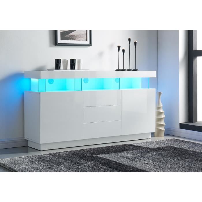 LIGHT Buffet 160cm laqué blanc brillant + LED Achat / Vente buffet