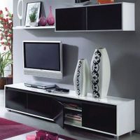 MEUBLE TV - HI-FI ALIDA - séjour tv 200cm noir et blanc