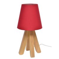 TICONE lampe à poser bois abat-jour tissu rouge TICONE lampe à poser bois abat-jour tissu rouge