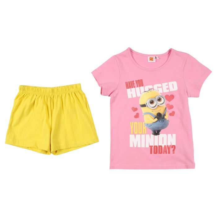 MINIONS Pyjama Rose et Jaune Enfant Fille T shirt rose, short jaune