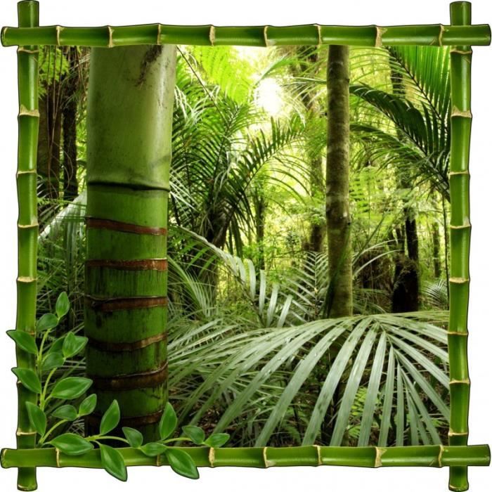 Sticker mural trompe l'oeil déco bambous Forêt (100x100cm) Mettez