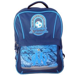 OLYMPIQUE DE MARSEILLE Sac ? Dos Borne Scolare - 2 Compartiments - Adolescent - 40cm - Bleu - Enfant Garçon