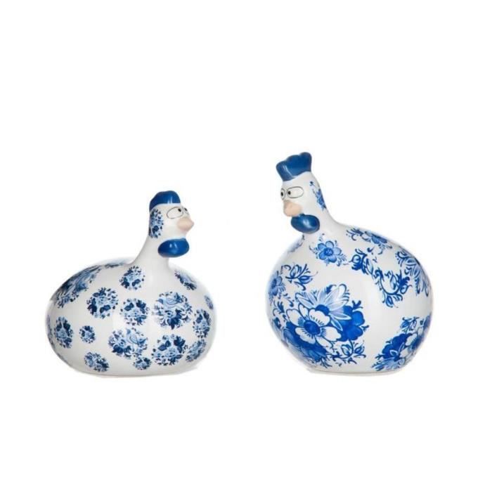 POULE céramique J-line LOT 2 DECO neuf DESIGN fleur bleue ...
