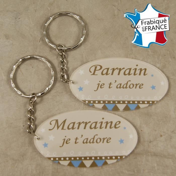 Lot 2 Portes Clefs 1 Parrain + 1 Marraine ( Cadeau Parrain Marraine Baptême Communion Noël