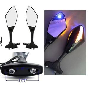 Rétroviseurs Moto Avec Clignotants LED - Noir Brillant/Fumé - Compatible Honda Suzuki Yamaha Kawasaki