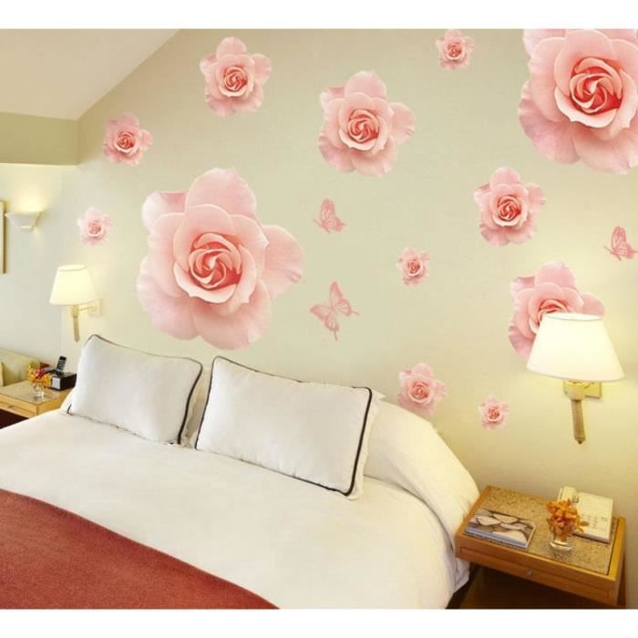 Grande belle rose stickers muraux stickers rose fleur adhésif ...
