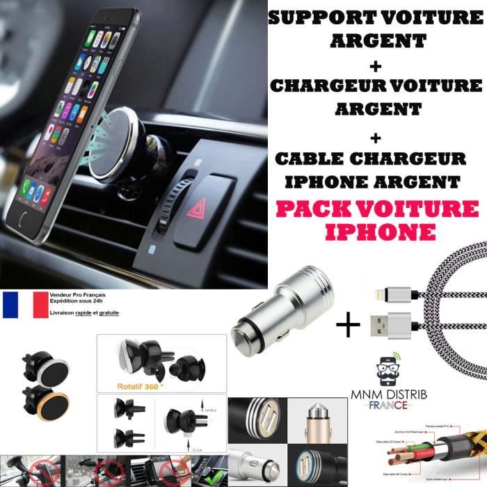MNM DISTRIB© IPHONE PACK VOITURE CHARGEUR AVEC SUPPORT VOITURE ET CABLE