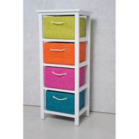 MEUBLE BOIS BLANC + 4 PANIERS PAILLE MULTICOLOR MEUBLE BOIS BLANC + 4 PANIERS PAILLE MULTICOLOR