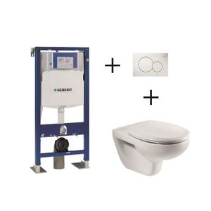 GEBERIT Bâti-support 112 cm avec plaque blanche et cuvette Mitos
