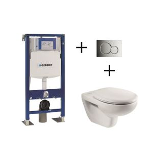 GEBERIT Bâti-support 112 cm avec plaque chromée brillante et cuvette Mitos
