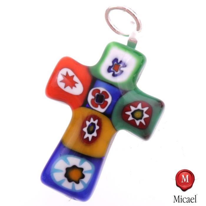 Verre de Murano Croix "Rood Piccino" Pendentif Achat / Vente