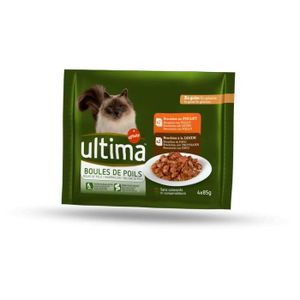 ULTIMA Contrôle Des Boules De Poils Bouchées Pour Chat Poulet Dinde 4x85g