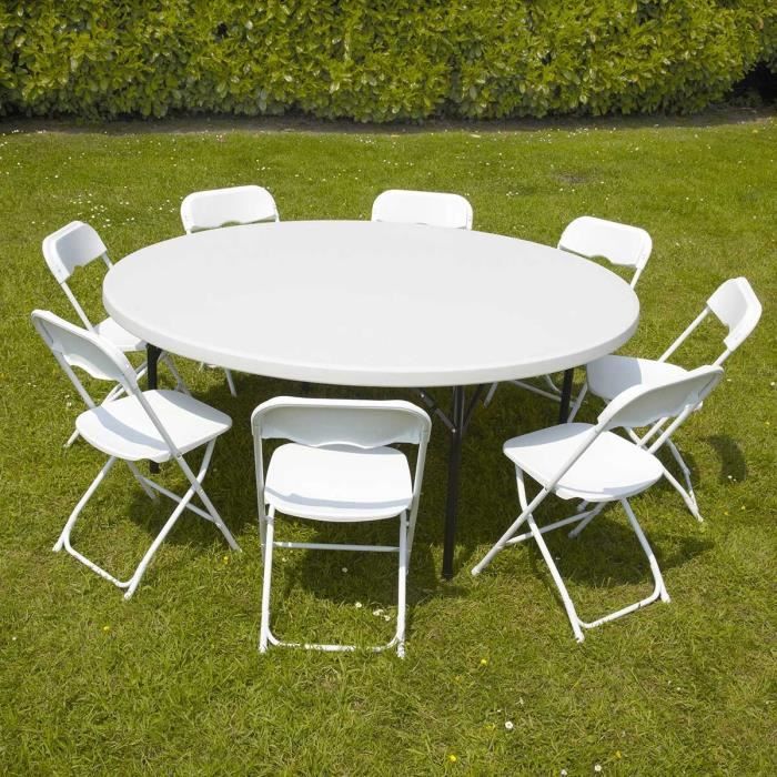 Ensemble table de jardin ronde et chaises pliantes 8 places  Achat