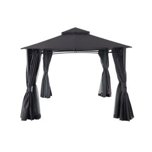 Tonnelle de jardin 3x3 m en acier et aluminium avec rideaux inclus - Gris