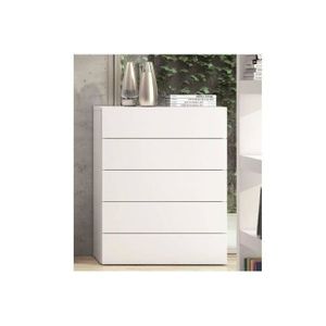 commode 5 tiroirs blanc laque