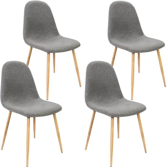 4x chaise design avec revetement en tissu gris f