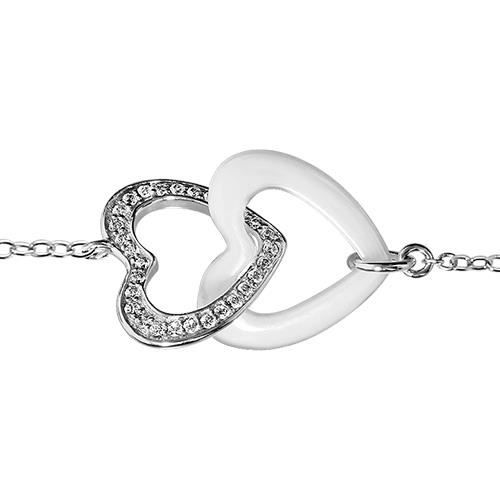 BRACELET FEMME COEUR CERAMIQUE PIERRES ARGENT , NEUF
