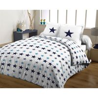 PARURE DE COUETTE CASATXU Housse 220x240cm + 2 Taies STARS NAVY