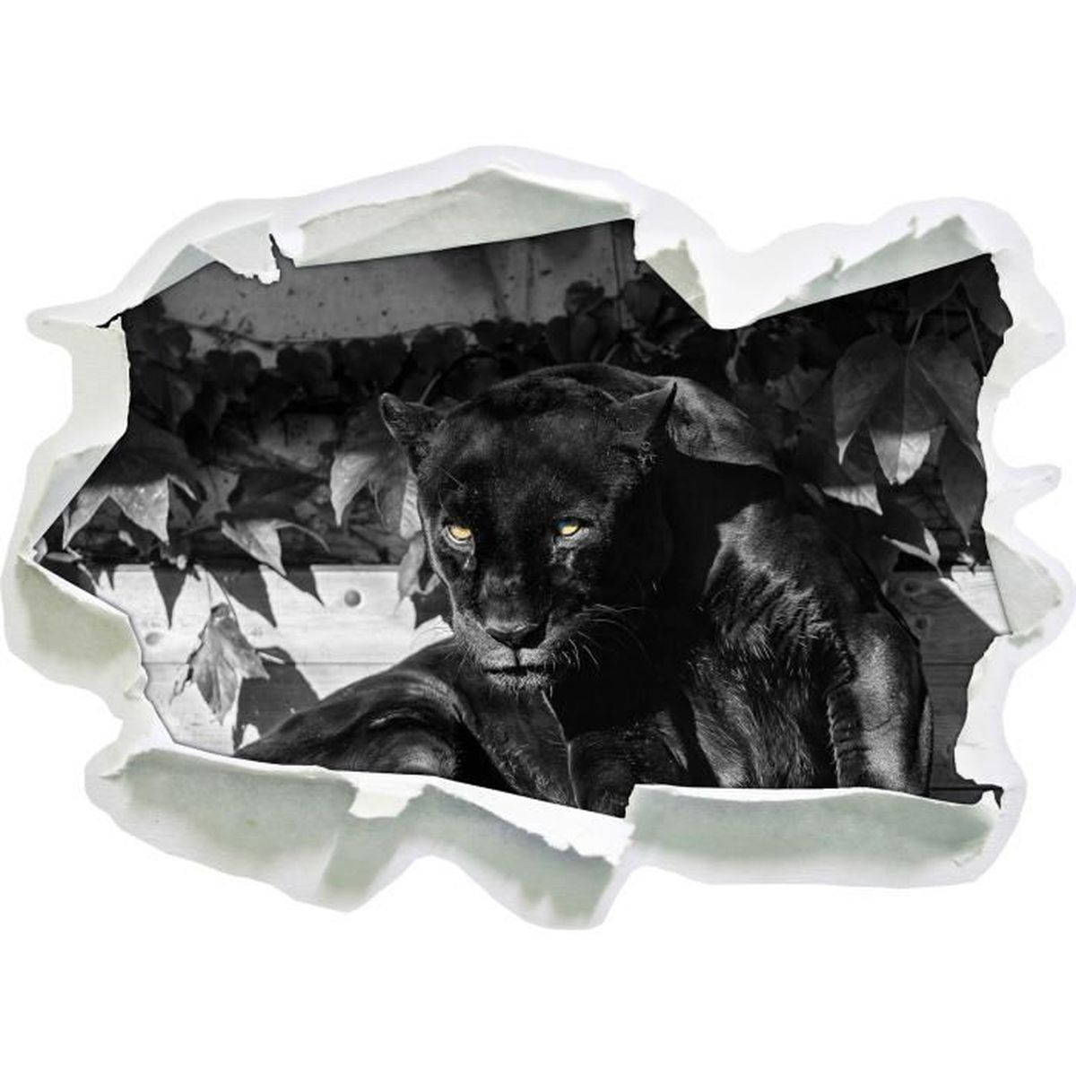 Panthère noire taille autocollant noir blanc, mur 3d / papier ...