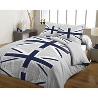 PARURE DE COUETTE CASATXU Housse 220x240cm + 2 Taies FLAG GREY