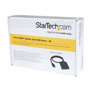 STARTECH Répartiteur vidéo HDMI 4K ? 2 ports - Splitter HDMI 1x2 alimenté par USB ou adaptateur d'alimentation - 4K 30Hz