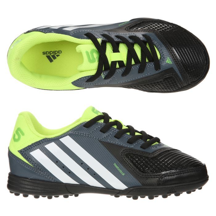 Chaussures de football, noir, gris et vert fluo, tige en synthétique