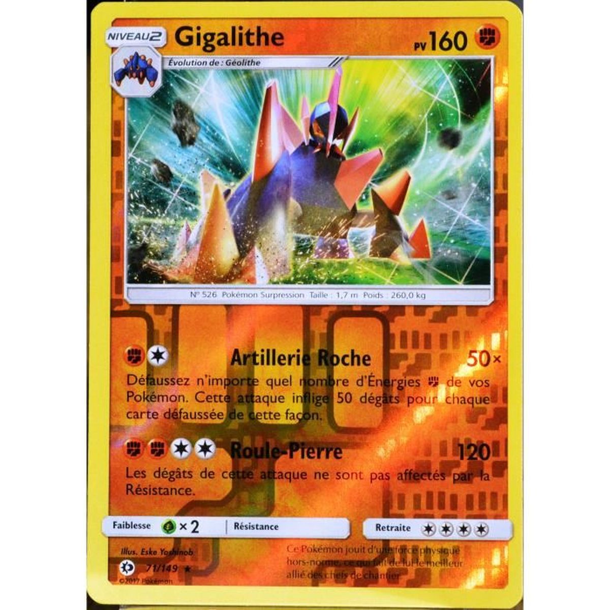 carte Pokémon 71 149 Gigalithe 160 PV HOLO REVERSE SM1 Soleil et