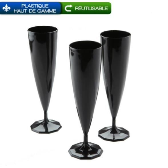 10 flûtes à Champagne en plastique noir ébène 13cl Achat / Vente verre jetable Cdiscount