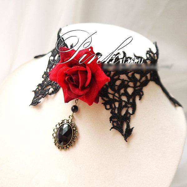Collier Ras Du Cou Dentelle Noir Avec Perles Et Pompons - Style Gothique Et Vintage - Pour Femmes Et Filles