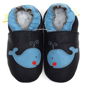 CHAUSSON PANTOUFLE Bébé chaussures en cuir bleu foncé Baby
