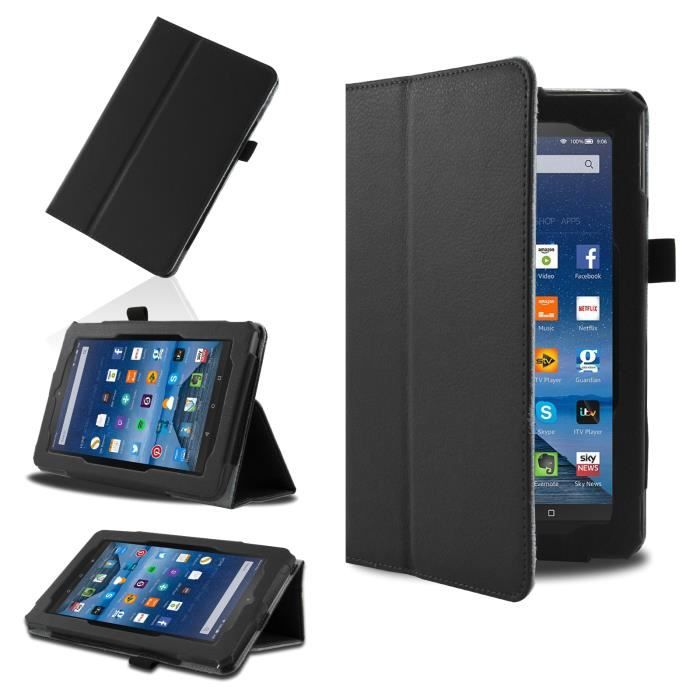 SAVFY® Housse Etui pour Amazon Kindle Fire 7“ Coque en Cuir ,Noir