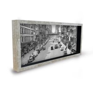 Tableau déco cadre vitrine 20x50 - Ville retro noir et blanc