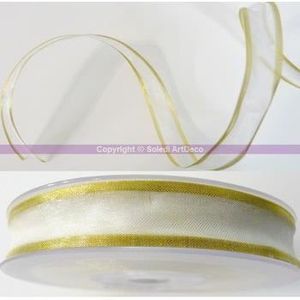 Ruban Organdi Communion Blanc Et Or 10mm X 5m - Décoration Cérémonie