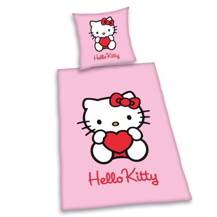 Parure de lit Hello Kitty 100 % Coton Dimension housse de couette 140
