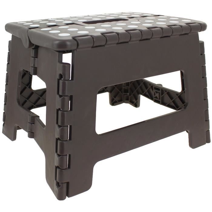 Tabouret Pliant WinGluge 27 Cm - Marchepied Pliable Plastique Noir - Antidérapant - Pour Cuisine, Salle De Bain