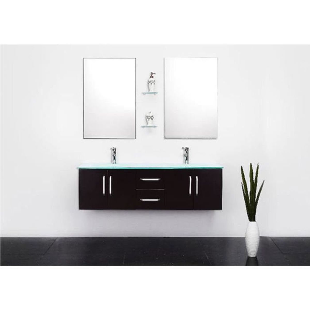 Meuble salle de bain 151 cm noir set vasque robinetterie ice ...