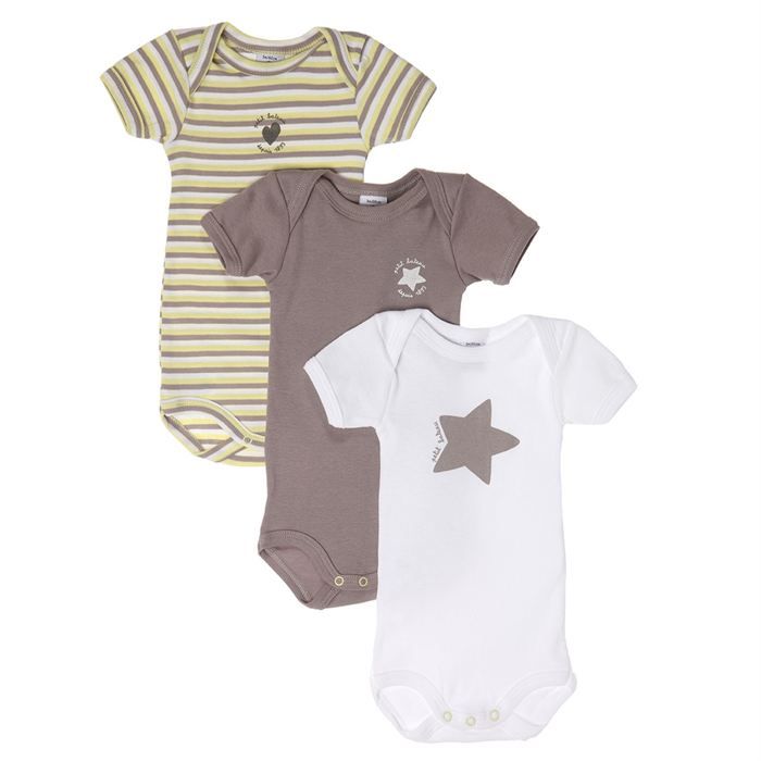 Petit Bateau Lot De 3 Bodies Bébé Manches Courtes Coton Bio - Croisés Cœur