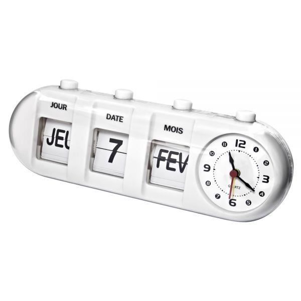 Réveil avec calendrier flip flap - style vintage - blanc - Achat