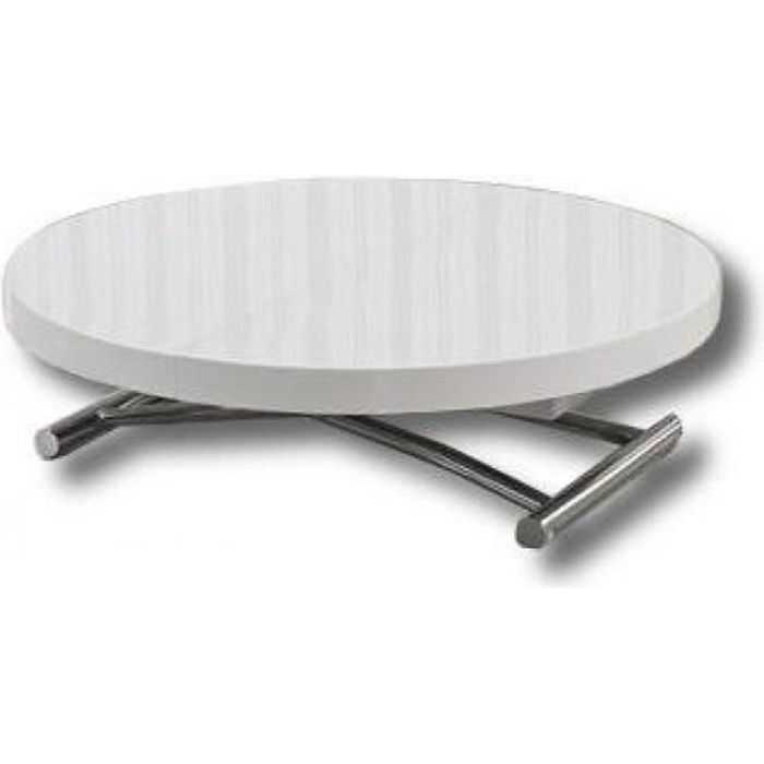 table basse ronde relevable et extensible saturna blanche