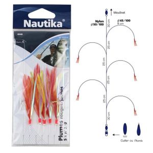 NAUTIKA Bas de Ligne Mer Plumes Rouge / Jaune N 2/0