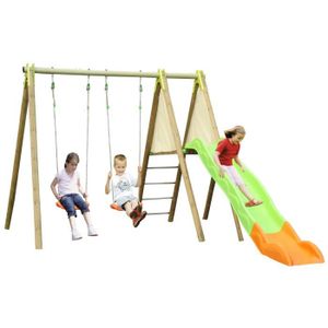 BALANCOIRE / PORTIQUE en bois AMCA avec toboggan et 2 balançoires