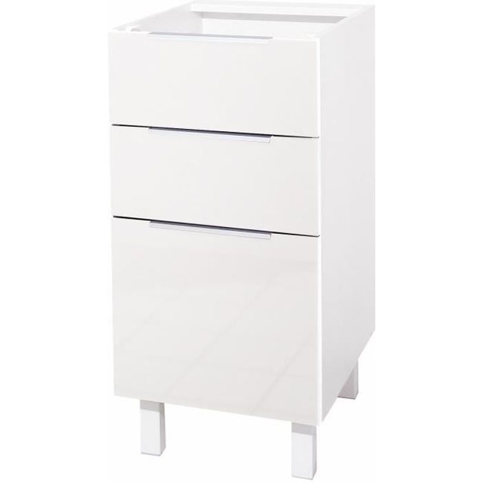 caisson 3 tiroirs bas 40 cm blanc haute brillance - Achat / Vente