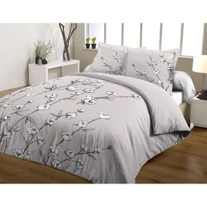 PARURE DE COUETTE CASATXU Housse 220x240cm + 2 Taies COTON GRIS/BLAN