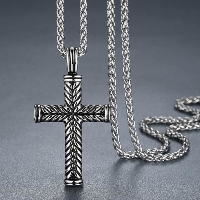 Acier inoxydable croix religieuse hommes collier pendentif 24 Chaîne