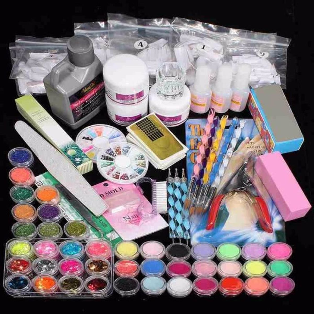 Emballage inclus 1 X Poudre Acrylique (Trasparant) 1 X poudre acrylique (rose) 1 X Poudre Acrylique (Blanc) 1 X acrylique liquide (environ 100 ml) 1 X