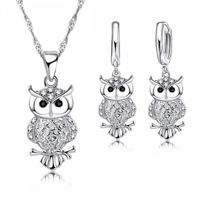 Parure hibou cristaux swarovski elements argent 92