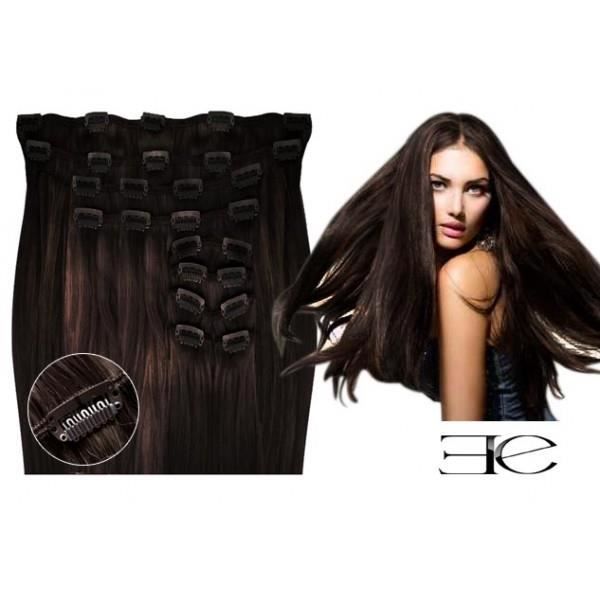 Kit extensions de cheveux à clips naturel Châtain foncé (2) luxe 100 volume 180 Gr. 53 cm