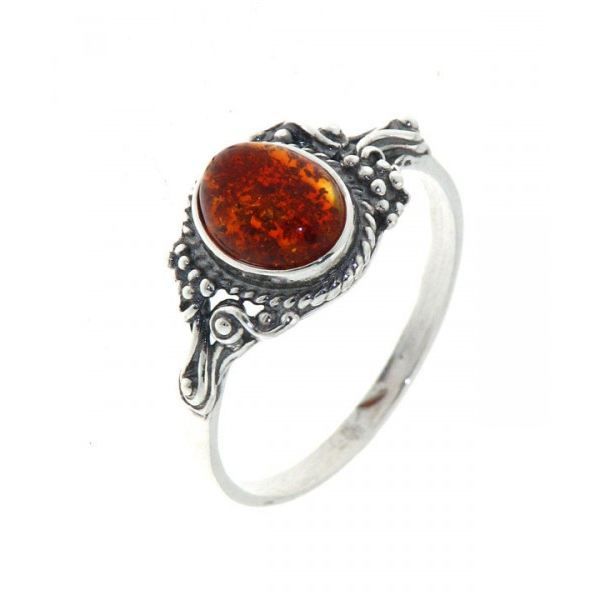 Bague Ambre Argent Pierre Ovale 8x6mm - Bague en Argent 925 avec une ...